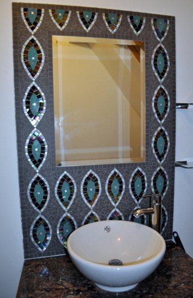 square mosaic mirror bathroom