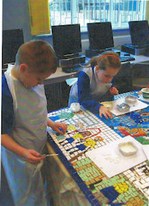 Children working on the mosaic